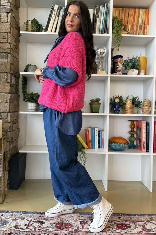 Big Softie Cap Sleeve Knit Top Hot Pink 